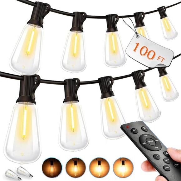 Outdoor String LED Patio Lights - 100Ft 30M Outside Waterproof Light - Picture 1 of 7